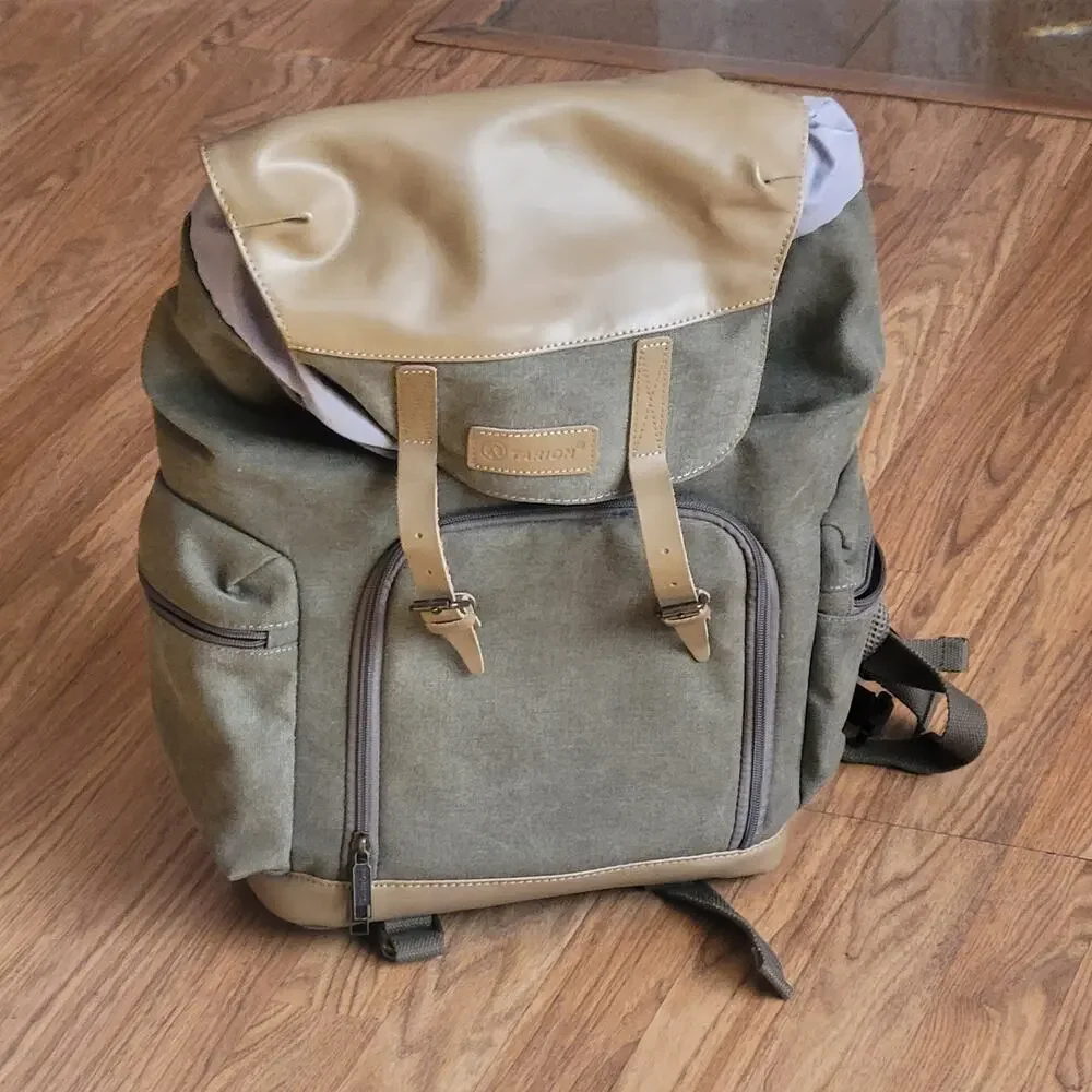 Vintage Style Tarion M02 14.5L Camera Backpack Leather Canvas Camera Bag